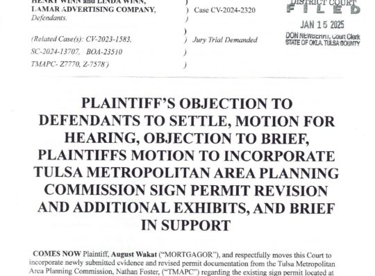 PLAINTIFFS MOTION TO INC. TULSA METRO AREA PLANNING COMMISSION, NATHAN FOSTER, AUSTIN CHAPMAN